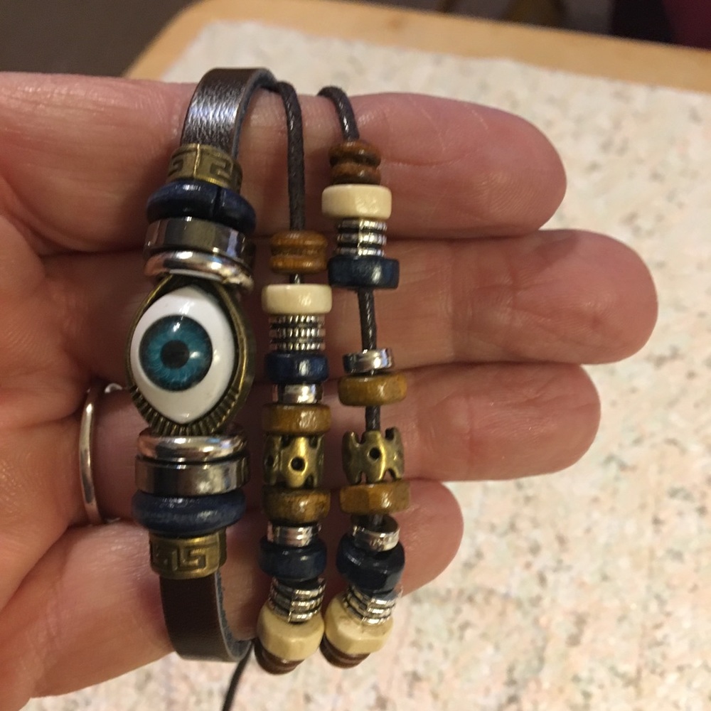 Leather Lucky “Evil Eye” Bracelet Adjustable - Picture 5 of 6